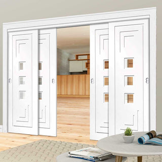 Image: Bespoke Thruslide Altino Glazed - 4 Sliding Doors and Frame Kit - White Primed