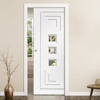 Image: Bespoke Altino White Primed Glazed Single Pocket Door