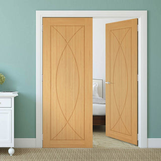 Image: Amalfi Oak Flush Fire Internal Door Pair - 1/2 Hour Fire Rated - Prefinished