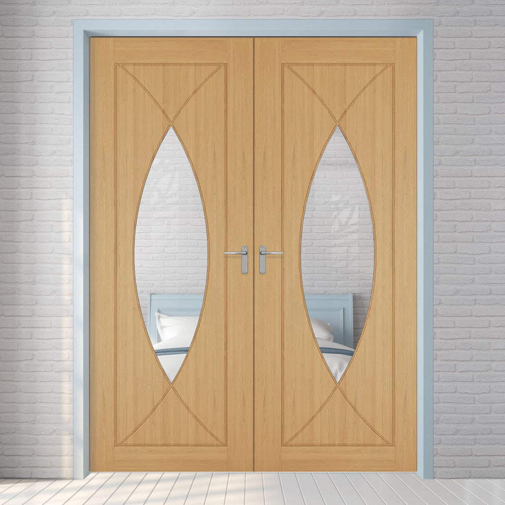 Amalfi Oak Internal Door Pair - Clear Glass - Prefinished