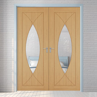 Image: Bespoke Amalfi Oak Internal Door Pair - Clear Glass - Prefinished
