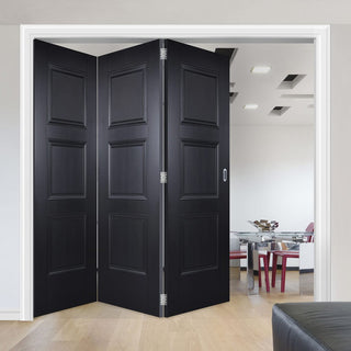 Image: Three Folding Doors & Frame Kit - Amsterdam 3 Panel Black Primed 3+0 - Unfinished