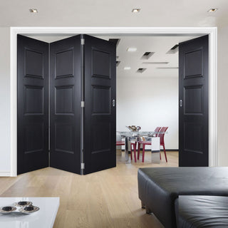 Image: Four Folding Doors & Frame Kit - Amsterdam 3 Panel Black Primed 3+1 - Unfinished