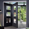 Two Folding Doors & Frame Kit - Amsterdam Black Primed 2+0 - Clear Glass - Unfinished
