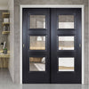 Two Sliding Doors and Frame Kit - Amsterdam Black Primed Door - Clear Glass - Unfinished