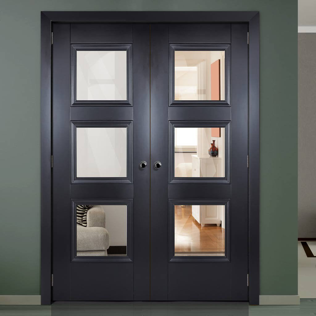 Amsterdam Black Primed Door Pair - Clear Glass