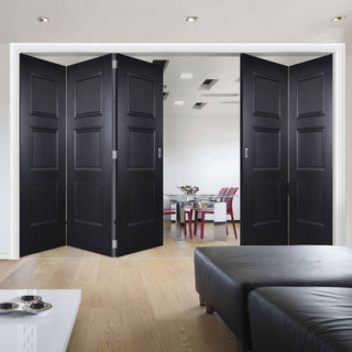 Image: Five Folding Doors & Frame Kit - Amsterdam 3 Panel Black Primed 3+2 - Unfinished