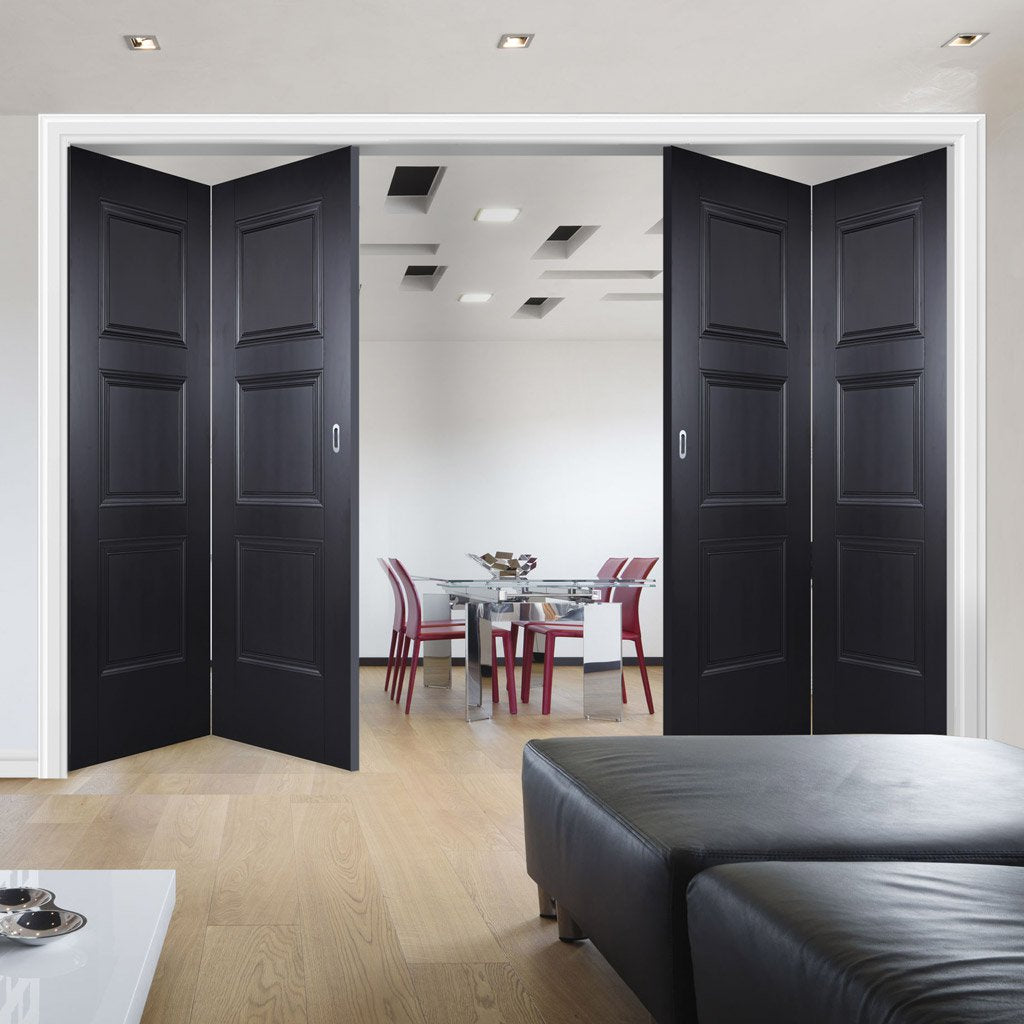 Four Folding Doors & Frame Kit - Amsterdam 3 Panel Black Primed 2+2 - Unfinished