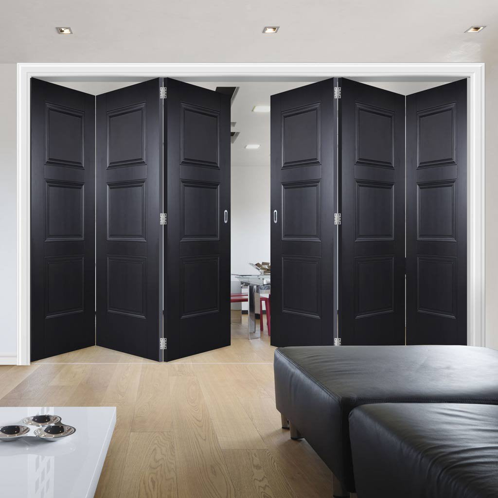 Six Folding Doors & Frame Kit - Amsterdam 3 Panel Black Primed 3+3 - Unfinished