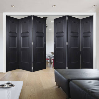 Image: Six Folding Doors & Frame Kit - Amsterdam 3 Panel Black Primed 3+3 - Unfinished