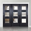 Three Sliding Doors and Frame Kit - Amsterdam Black Primed Door - Clear Glass - Unfinished