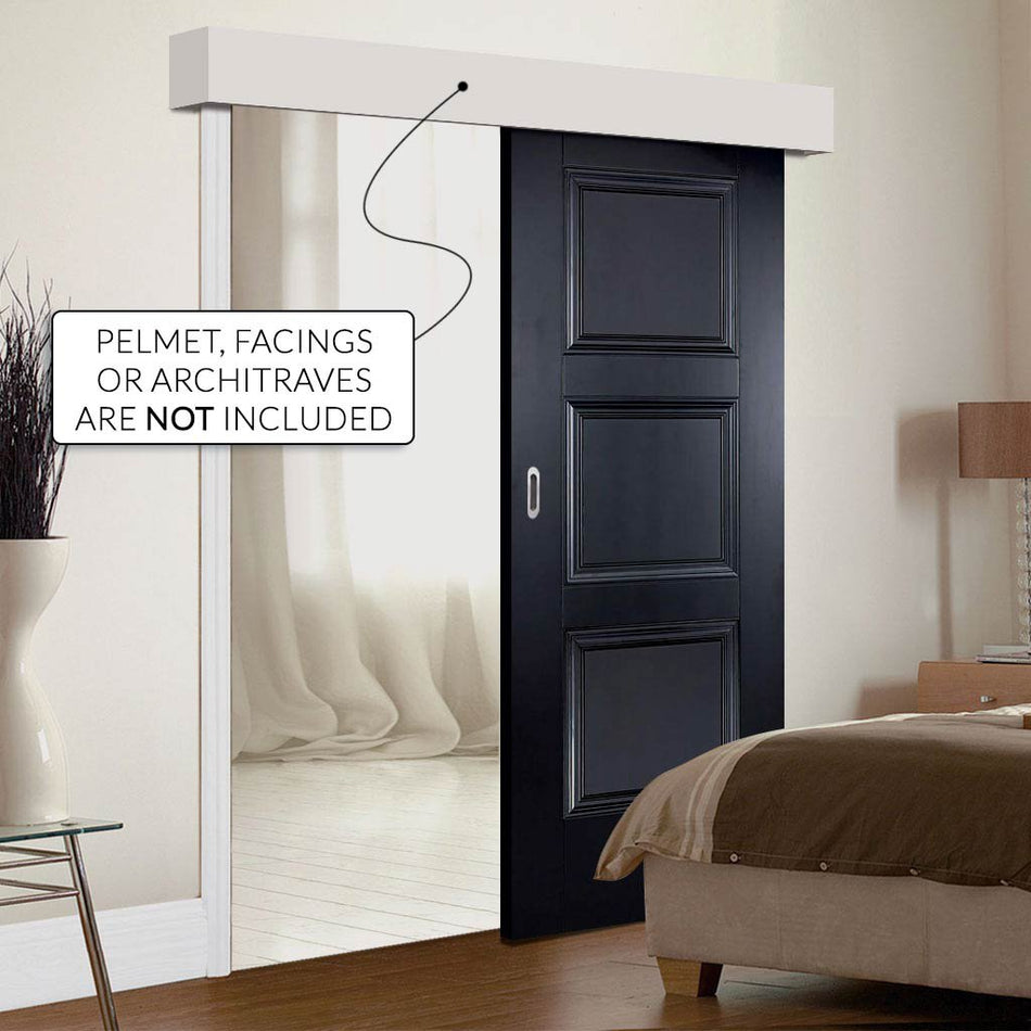 Single Sliding Door & Wall Track - Amsterdam 3 Panel Black Primed Door - Unfinished