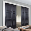 Four Sliding Doors and Frame Kit - Amsterdam 3 Panel Black Primed Door - Unfinished