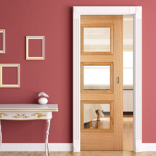 Image: Amsterdam 3L Glazed Oak Single Evokit Pocket Door - Prefinished