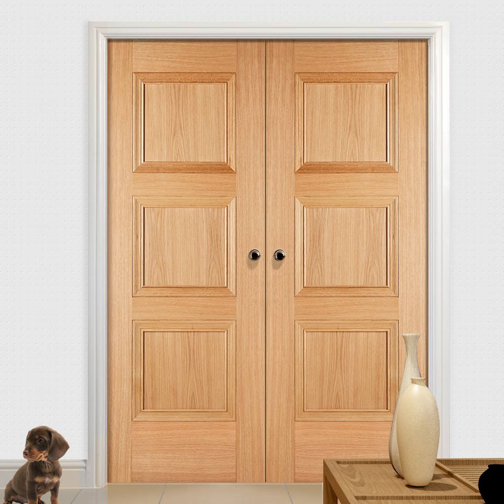 LPD Joinery Amsterdam 3 Panel Oak Fire Door Pair - 1/2 Hour Fire Rated - Prefinished