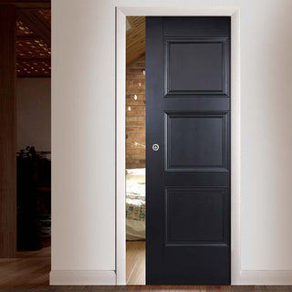Image: Amsterdam 3 Panel Black Primed Single Evokit Pocket Door