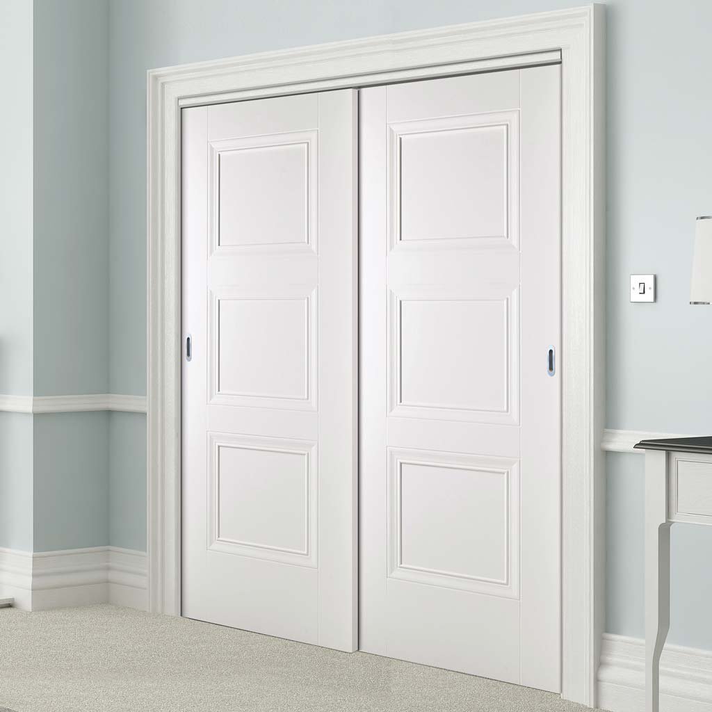 Minimalist Wardrobe Door & Frame Kit - Two Amsterdam 3 Panel Doors - White Primed 