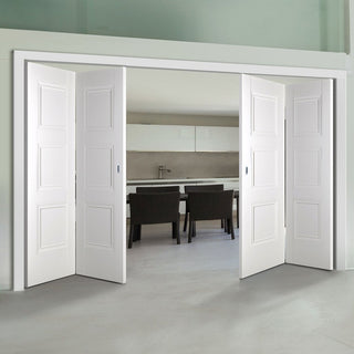 Image: Four Folding Doors & Frame Kit - Amsterdam 3 Panel 2+2 - White Primed