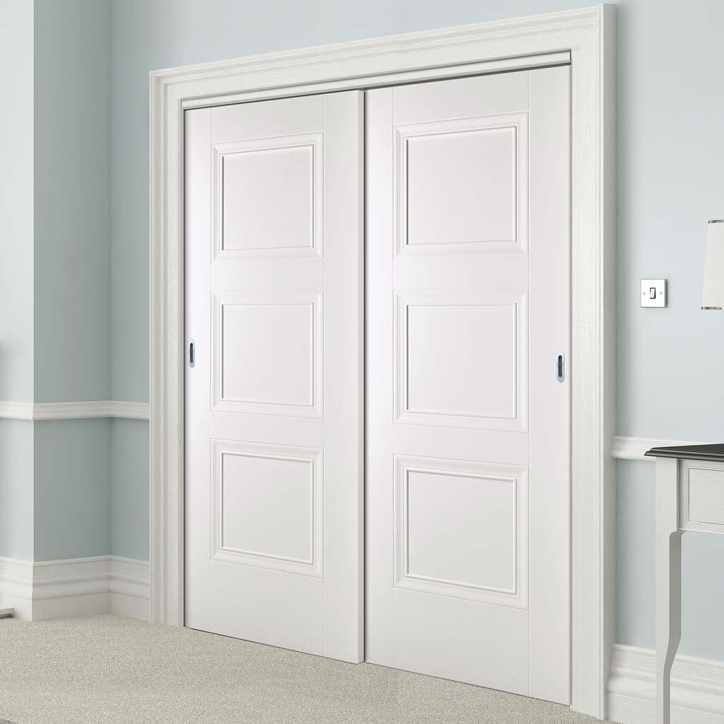 Two Sliding Doors and Frame Kit - Amsterdam 3 Panel Door - White Primed
