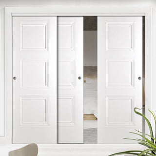 Image: Three Sliding Doors and Frame Kit - Amsterdam 3 Panel Door - White Primed