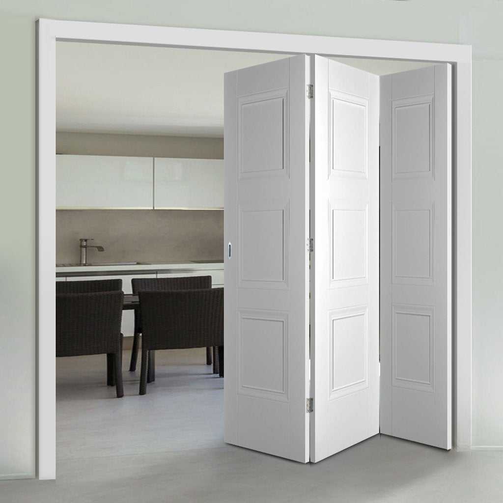 Three Folding Doors & Frame Kit - Amsterdam 3 Panel 3+0 - White Primed