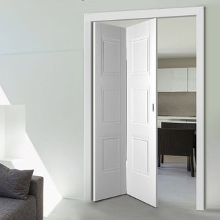 Image: Two Folding Doors & Frame Kit - Amsterdam 3 Panel 2+0 - White Primed