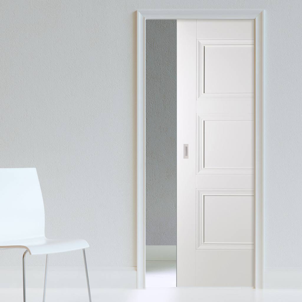 Amsterdam 3 Panel Single Evokit Pocket Door - White Primed