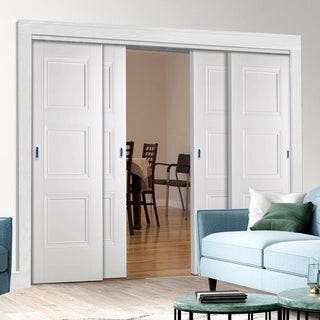 Image: Four Sliding Doors and Frame Kit - Amsterdam 3 Panel Door - White Primed