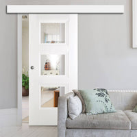 Single Sliding Door & Wall Track - Amsterdam 3 Panel Door - Clear Glass - White Primed
