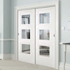 Two Sliding Doors and Frame Kit - Amsterdam 3 Panel Door - Clear Glass - White Primed