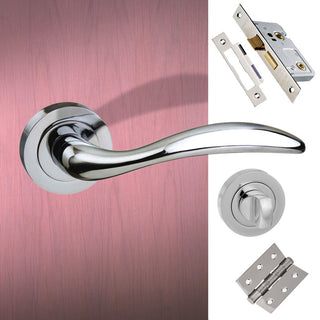 Image: Ancon Mediterranean Bathroom Lever On Rose - Polished Chrome Handle Pack