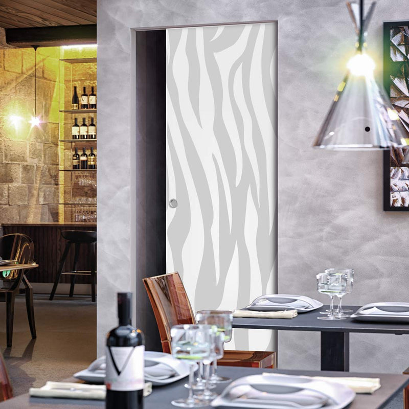 Zebra Animal Print 8mm Obscure Glass - Obscure Printed Design - Single Absolute Pocket Door