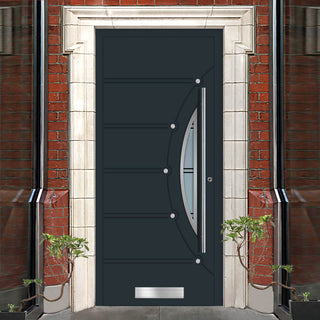 Image: External ThruSafe Aluminium Front Door - 1671 CNC Grooves & Stainless Steel - 7 Colour Options