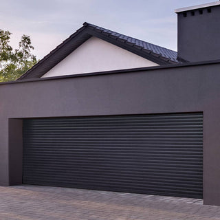 Image: Gliderol Electric Insulated Roller Garage Door from 4711 to 5320mm Wide - Laminated Woodgrain Anthracite