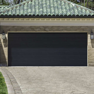 Image: Gliderol Electric Insulated Roller Garage Door from 3360 to 4290mm Wide - Laminated Woodgrain Black