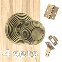 Four Pack Ripon Reeded Old English Mortice Knob - Matt Antique Brass