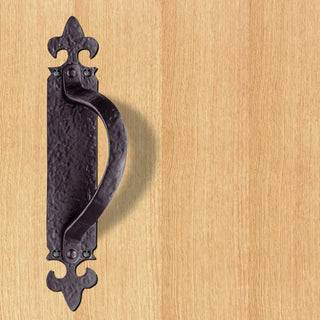 Image: Antique Black Ludlow Left or Right Handed: LF5260 Antique Offset Pull Handle on Backplate - 2 Sizes