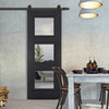 Top Mounted Black Sliding Track & Door - Antwerp 3 Pane Black Primed Door - Clear Glass