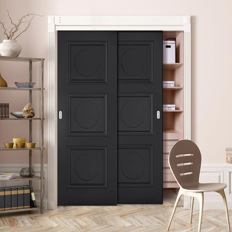 Two Sliding Maximal Wardrobe Doors & Frame Kit - Antwerp 3 Panel Black Primed Door