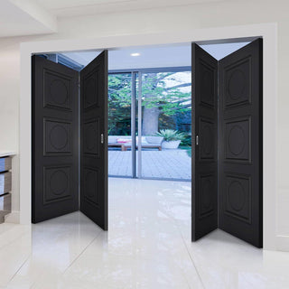 Image: Four Folding Doors & Frame Kit - Antwerp 3 Panel 2+2 - Black Primed