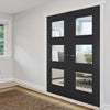 Antwerp 3 Pane Black Primed Internal Door Pair - Clear Glass