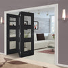 Three Folding Doors & Frame Kit - Antwerp 3 Pane Black Primed 3+0 - Clear Glass