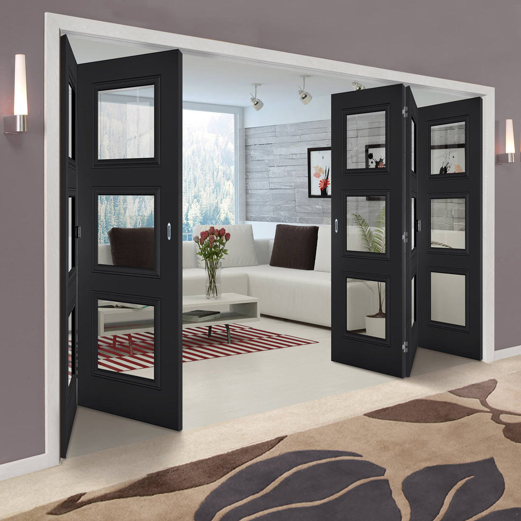 Five Folding Doors & Frame Kit - Antwerp 3 Pane Black Primed 3+2 - Clear Glass