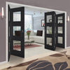 Five Folding Doors & Frame Kit - Antwerp 3 Pane Black Primed 3+2 - Clear Glass