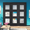 Room Divider - Antwerp 3 Pane Black Primed Clear Glass Unfinished Double Doors with Single Side