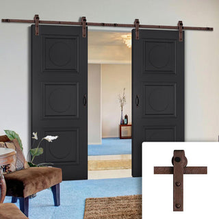 Image: Double Sliding Door & Straight Antique Rust Track - Antwerp 3 Panel Black Primed Door