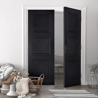 Image: Antwerp 3 Panel Black Primed Internal Door Pair