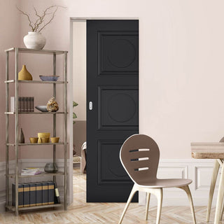 Image: Antwerp 3 Panel Black Primed Absolute Evokit Single Pocket Door