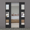 Antwerp 3 Pane Black Primed Absolute Evokit Double Pocket Door - Clear Glass