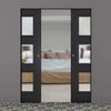 Antwerp 3 Pane Black Primed Absolute Evokit Double Pocket Door - Clear Glass